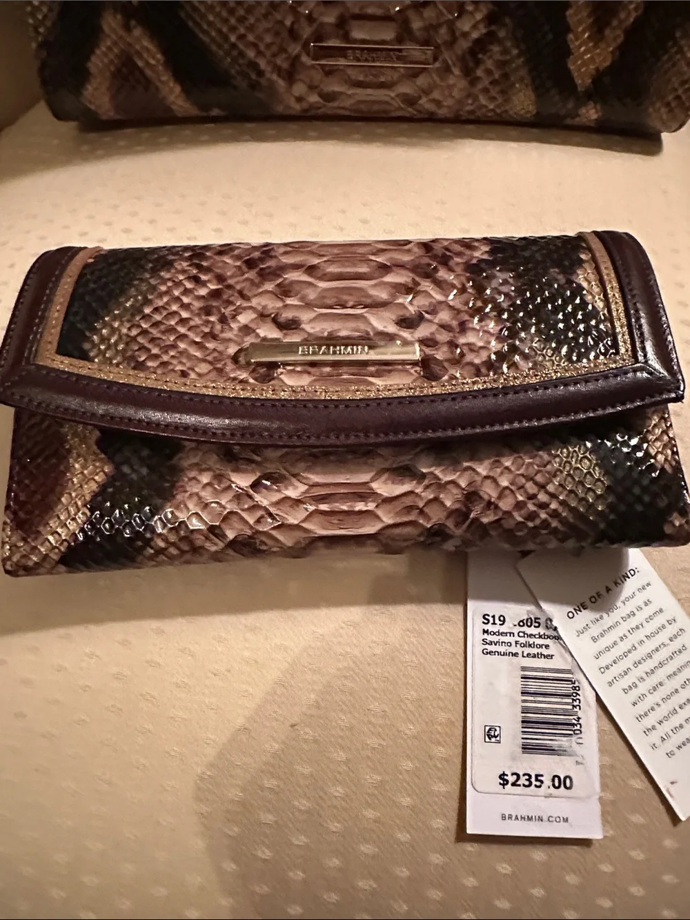 Brahmin Brown and Oxblood Embossed Python Top-Handle Satchel with Wallet